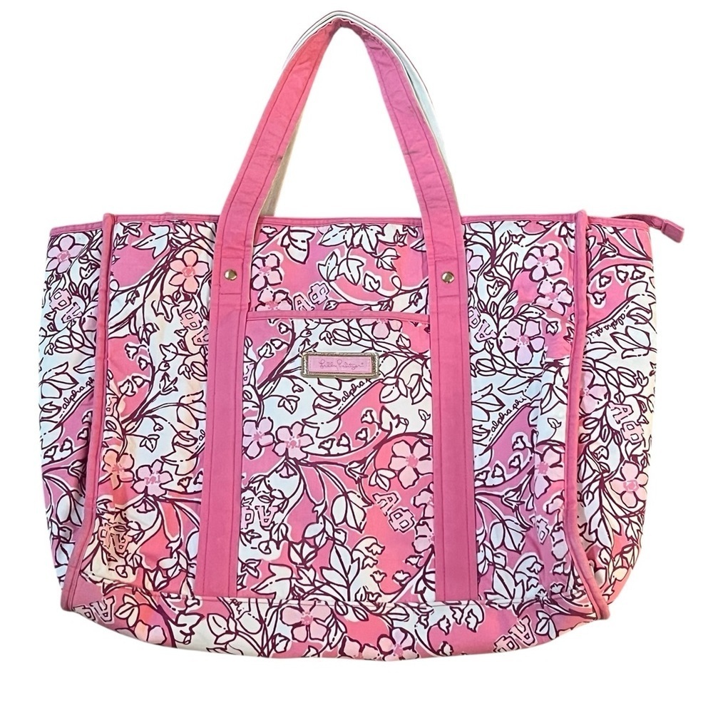 Lilly Pulitzer sorority Alphi Pi pink floral tote